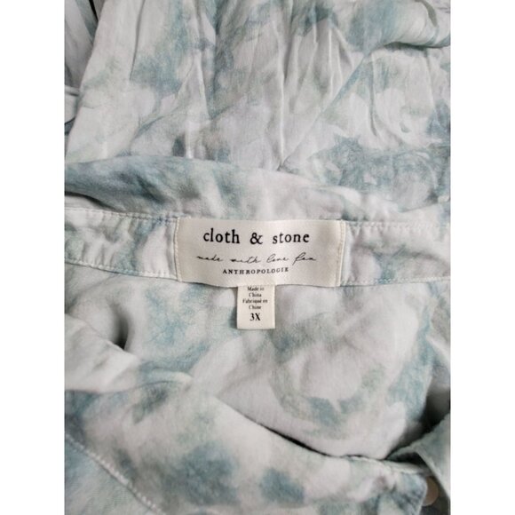 Cloth & Stone Womens Button-Up Long Sleeve Blouse 3X Blue Tie-Dye 100% Rayon - Picture 3 of 8